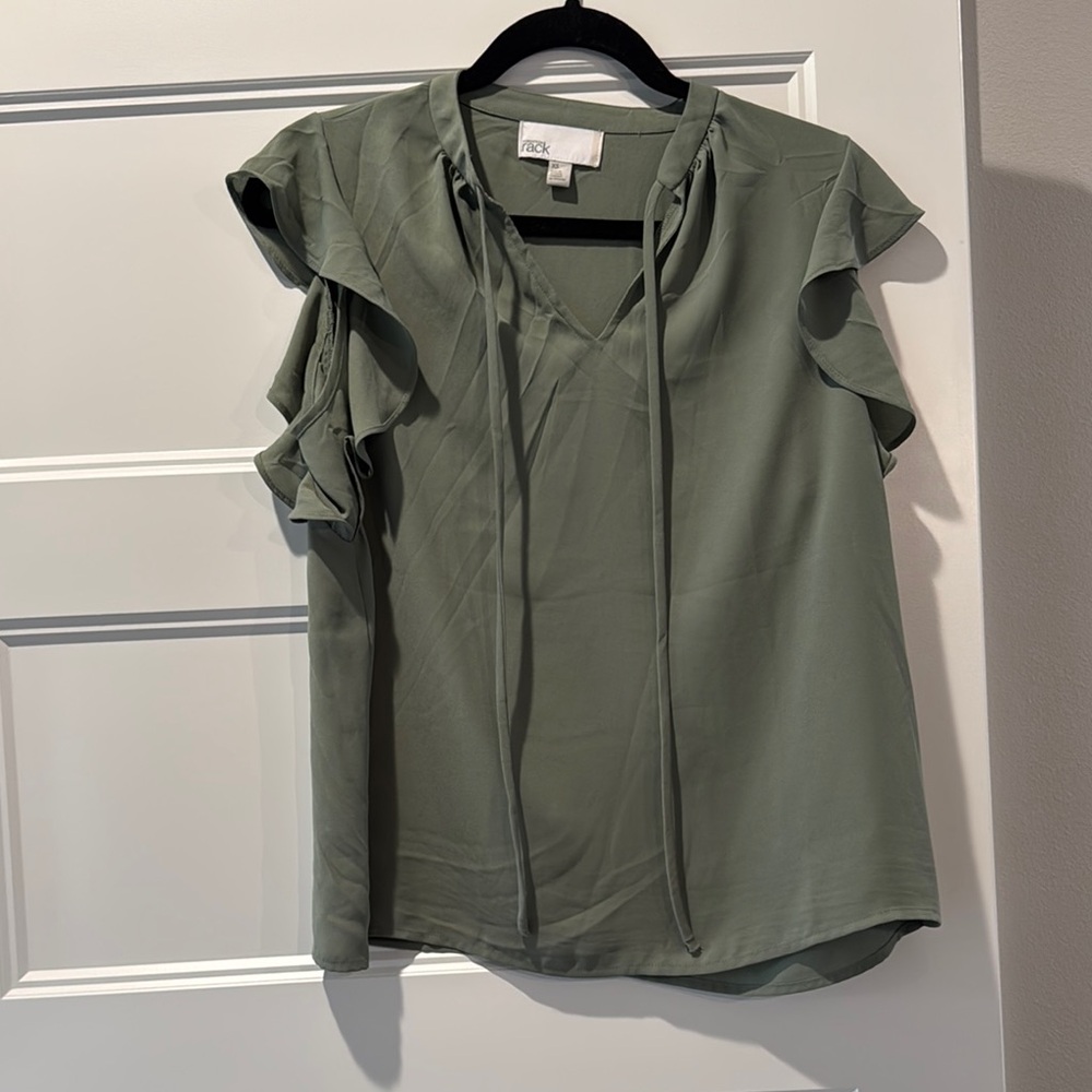 Nordstrom Green Flutter Sleeve Blouse with Tie Front